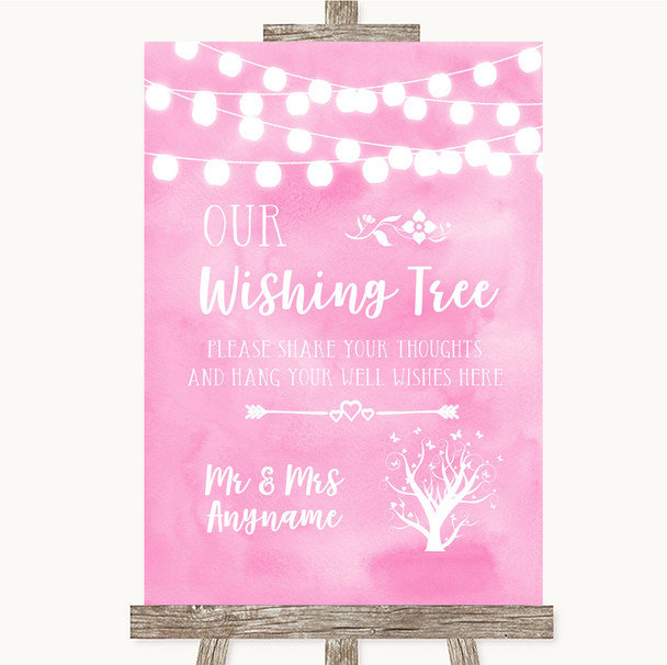 Baby Pink Watercolour Lights Wishing Tree Personalised Wedding Sign