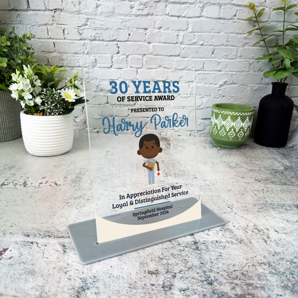 30 Years Service 30th Anniversary Dark Skin Him Nurse Gift For Employee Plaque
