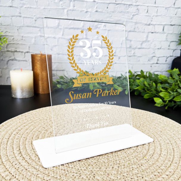 35 Years Service 35th Anniversary Gold Leaves Wreath Gift For Employee Plaque