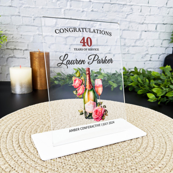 40 Years Service 40th Anniversary Champagne Gift Employee Personalised Plaque
