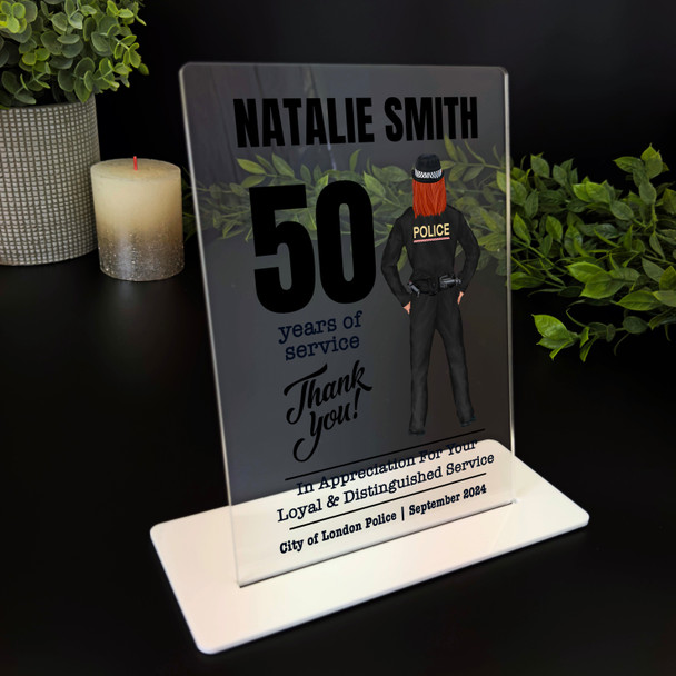 50 Years Service 50th Anniversary Ginger Hair Her Police Gift Employee Plaque