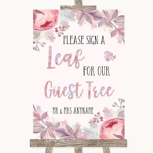 Blush Rose Gold & Lilac Guest Tree Leaf Personalised Wedding Sign