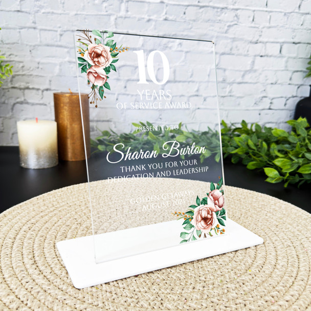 10 Years Service 10th Anniversary White Font Gift For Employee Custom Plaque