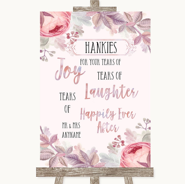 Blush Rose Gold & Lilac Hankies And Tissues Personalised Wedding Sign