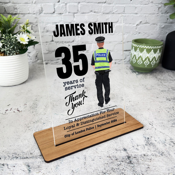 35 Years Service 35th Anniversary Brown Hair Him Police Gift Employee Plaque
