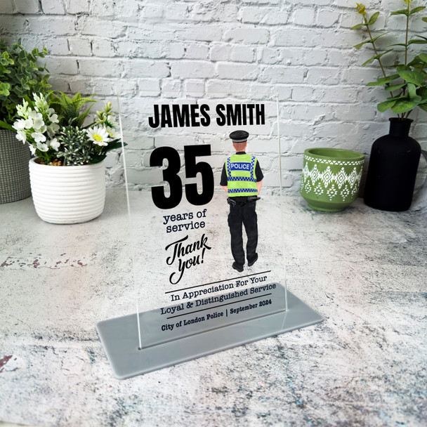 35 Years Service 35th Anniversary Brown Hair Him Police Gift Employee Plaque