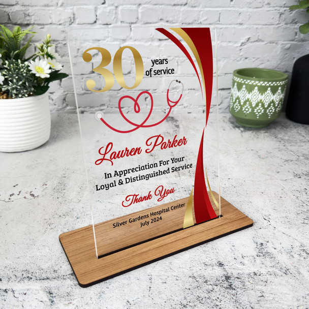 Doctor Nurse 30 Years Service 30th Anniversary Gold Red Gift Employee Plaque