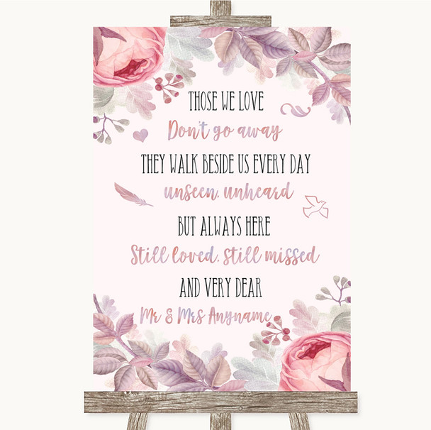 Blush Rose Gold & Lilac In Loving Memory Personalised Wedding Sign