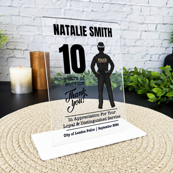 10 Yrs Service 10th Anniversary Dark Skin Short Hair Her Police Gift Plaque