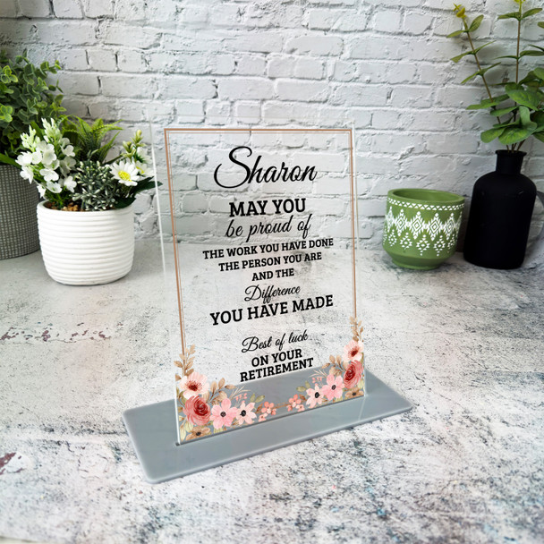 Good Luck Retirement Pink Gift Employee Employer Custom Personalised Gift Plaque