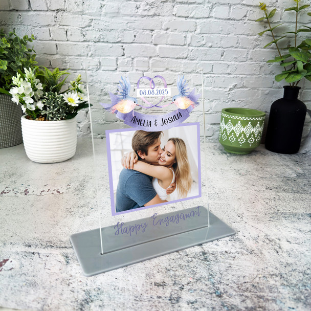 Happy Engagement Gift Purple Bird Photo Custom Personalised Gift Acrylic Plaque