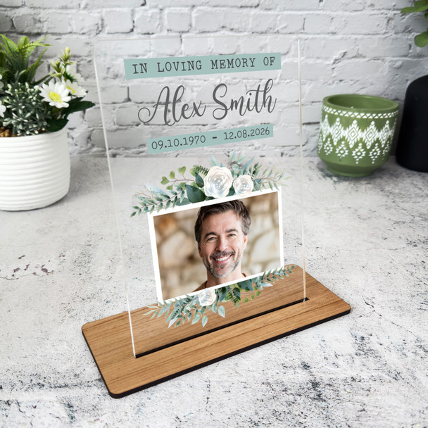 Loving Memory Keepsake Gift Green Memorial Photo Personalised Gift Acrylic Plaque