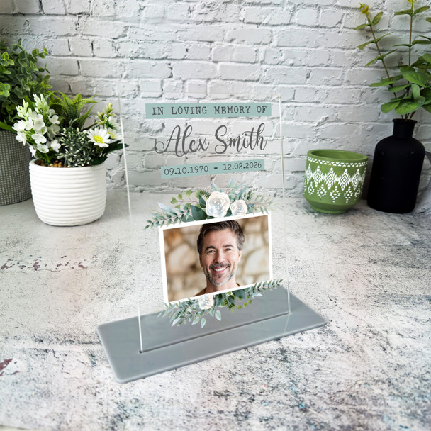 Loving Memory Keepsake Gift Green Memorial Photo Personalised Gift Acrylic Plaque