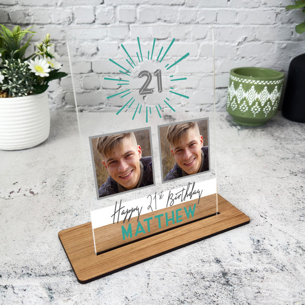 21st Birthday Gift Male Green Star Photo Custom Personalised Gift Acrylic Plaque