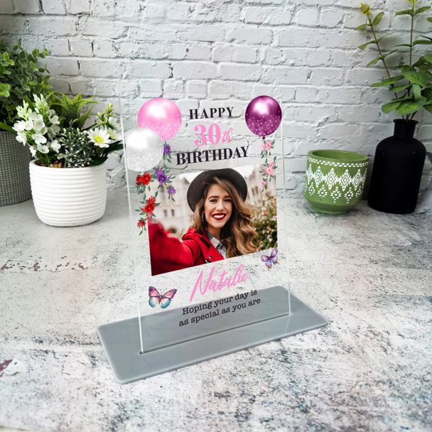 30th Birthday Gift Floral Balloons Photo Custom Personalised Gift Acrylic Plaque 30th Birthday Gift Floral Balloons Photo Custom Personalised Gift Acrylic Plaque