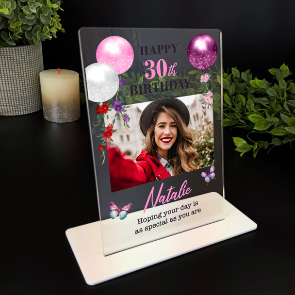 30th Birthday Gift Floral Balloons Photo Custom Personalised Gift Acrylic Plaque 30th Birthday Gift Floral Balloons Photo Custom Personalised Gift Acrylic Plaque