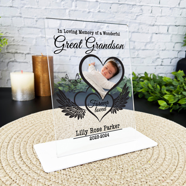 Great Grandson Heart Wings Photo Memorial Keepsake Gift Personalised Gift Plaque