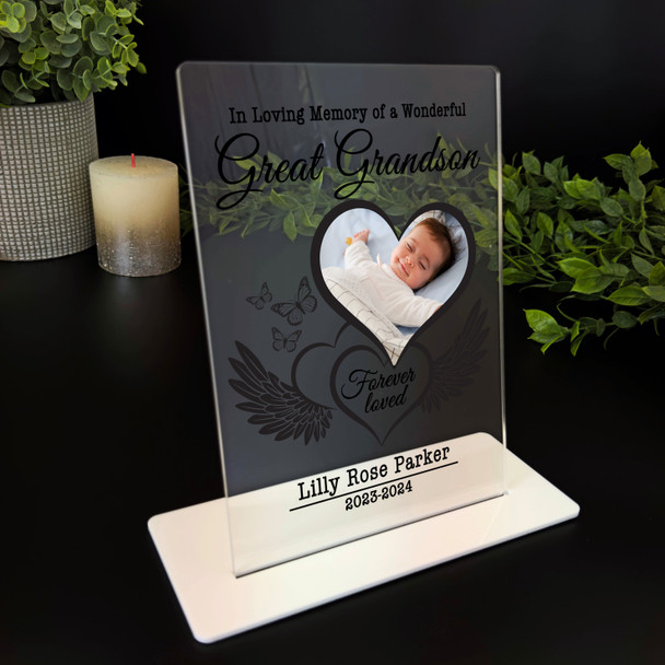 Great Grandson Heart Wings Photo Memorial Keepsake Gift Personalised Gift Plaque