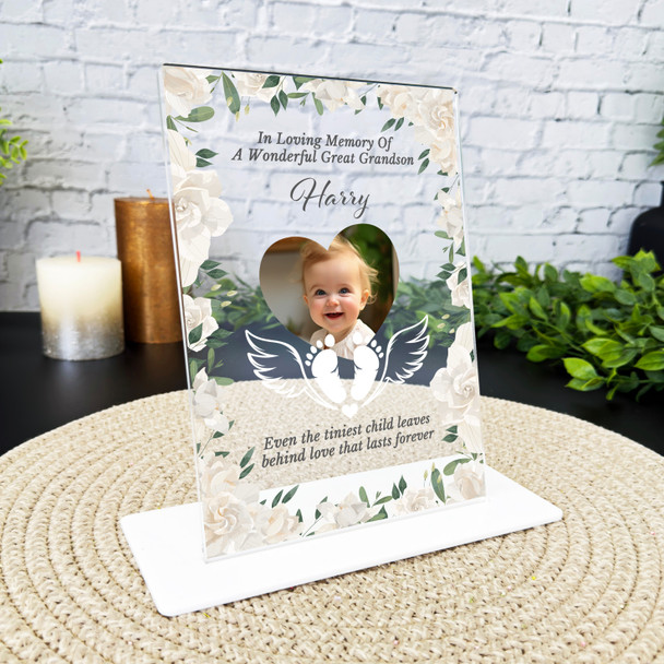 Great Grandson White Heart Photo Memorial Keepsake Gift Personalised Gift Plaque