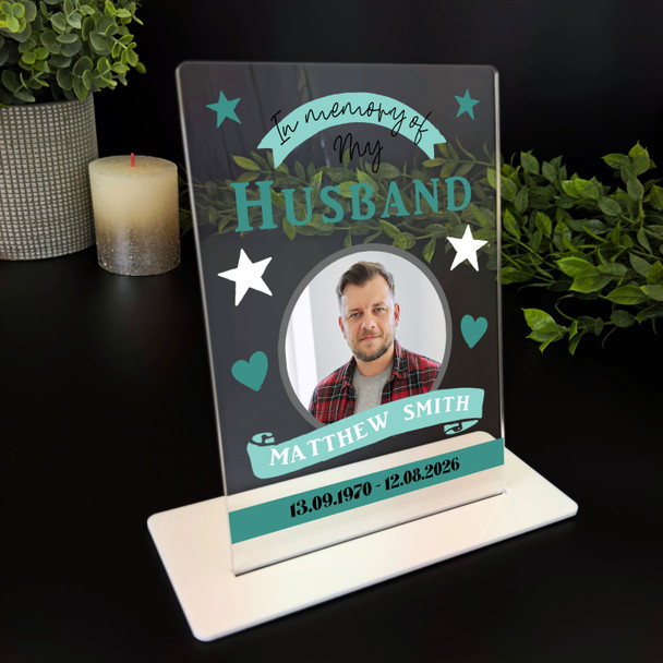 Husband Memorial Keepsake Gift Green Star Photo Personalised Gift Acrylic Plaque