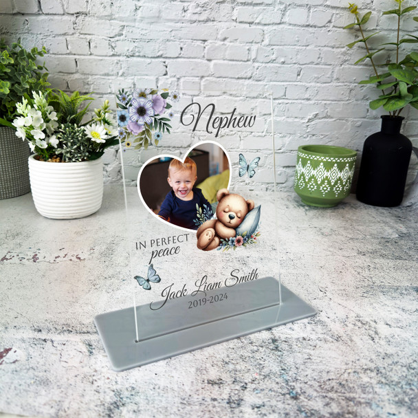 Nephew Sleeping Angel Heart Photo Memorial Gift Personalised Gift Acrylic Plaque