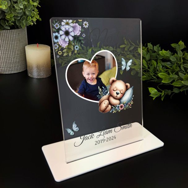 Nephew Sleeping Angel Heart Photo Memorial Gift Personalised Gift Acrylic Plaque