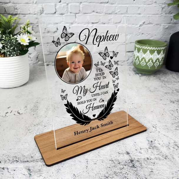 Nephew Feather Butterflies Photo Memorial Keepsake Gift Personalised Gift Plaque