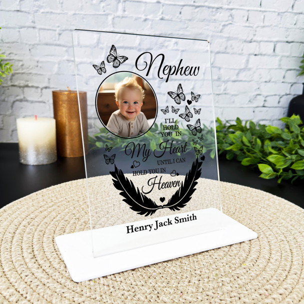 Nephew Feather Butterflies Photo Memorial Keepsake Gift Personalised Gift Plaque