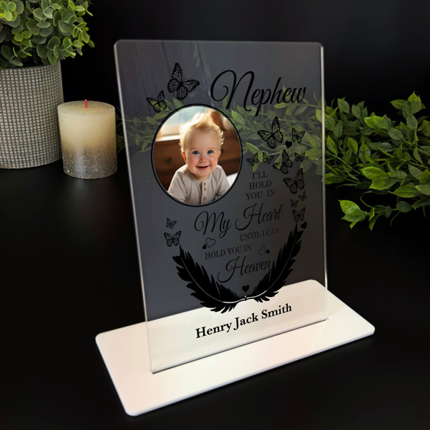 Nephew Feather Butterflies Photo Memorial Keepsake Gift Personalised Gift Plaque