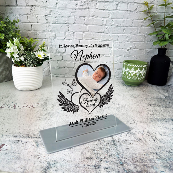 Nephew Heart Wings Photo Memorial Keepsake Gift Personalised Gift Acrylic Plaque