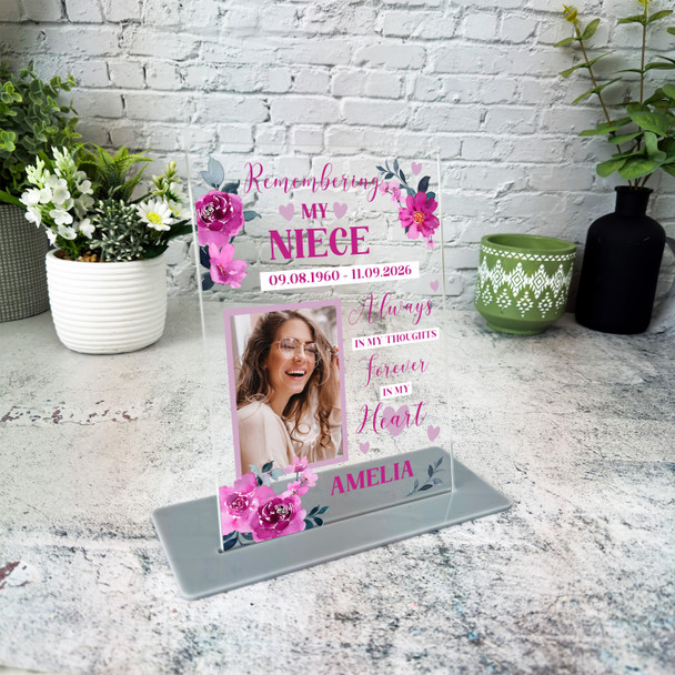 Niece Female Pink Flower Memorial Keepsake Gift Personalised Gift Acrylic Plaque