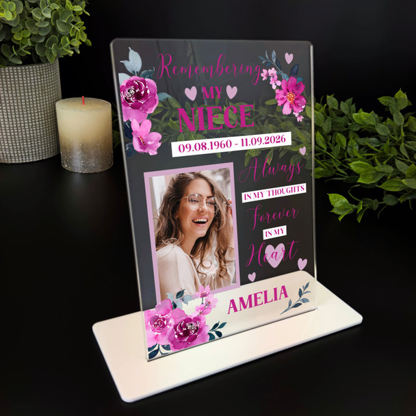 Niece Female Pink Flower Memorial Keepsake Gift Personalised Gift Acrylic Plaque