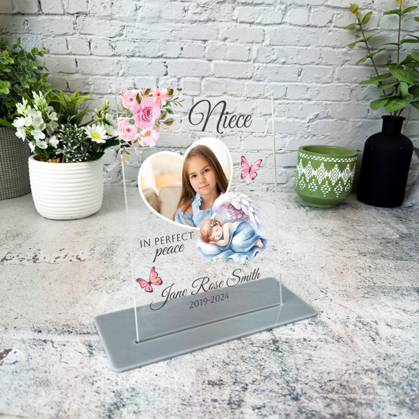 Niece Sleeping Angel Heart Photo Memorial Keepsake Gift Personalised Gift Plaque