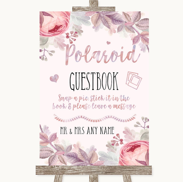 Blush Rose Gold & Lilac Polaroid Guestbook Personalised Wedding Sign