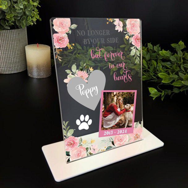 Pet Animal Loss Memorial Keepsake Gift Pink Flower Paw Print Photo Custom Plaque