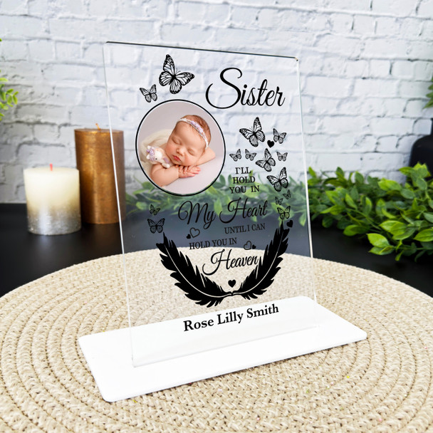 Sister Feather Butterflies Photo Memorial Keepsake Gift Personalised Gift Plaque