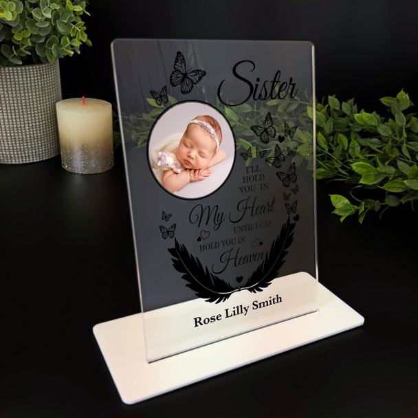 Sister Feather Butterflies Photo Memorial Keepsake Gift Personalised Gift Plaque