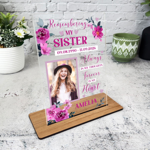 Sister Female Pink Flower Memorial Keepsake Gift Custom Personalised Gift Plaque