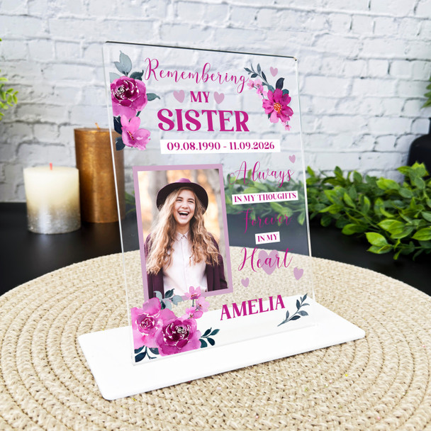 Sister Female Pink Flower Memorial Keepsake Gift Custom Personalised Gift Plaque