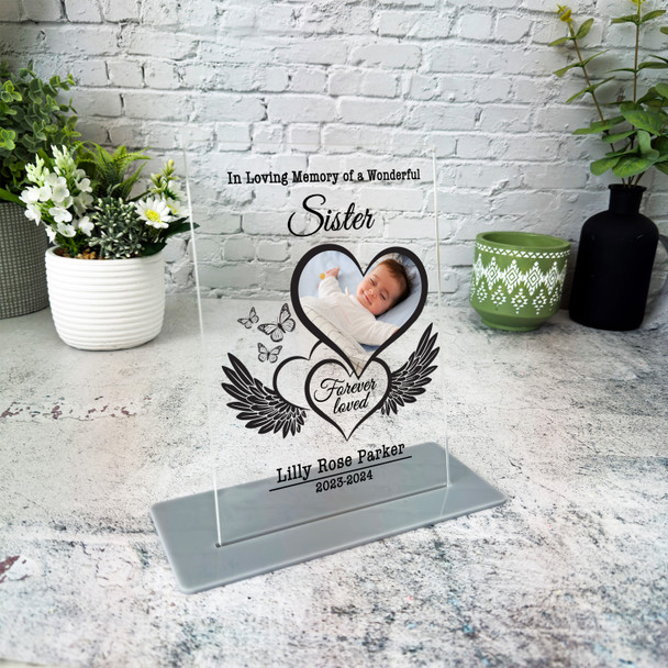 Sister Heart Wings Photo Memorial Keepsake Gift Personalised Gift Acrylic Plaque