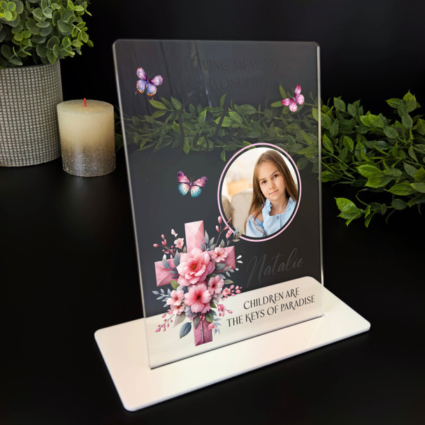 Sister Pink Floral Cross Memorial Keepsake Gift Personalised Gift Acrylic Plaque