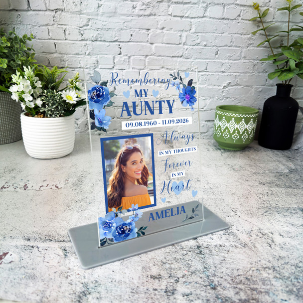 Aunty Female Blue Flower Memorial Keepsake Gift Personalised Gift Acrylic Plaque