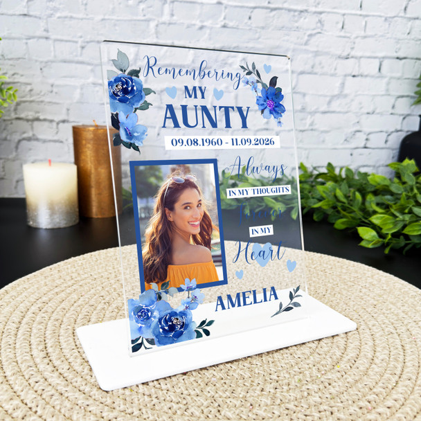 Aunty Female Blue Flower Memorial Keepsake Gift Personalised Gift Acrylic Plaque