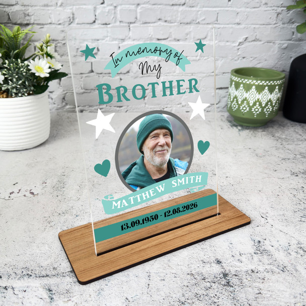 Brother Memorial Keepsake Gift Green Star Photo Personalised Gift Acrylic Plaque