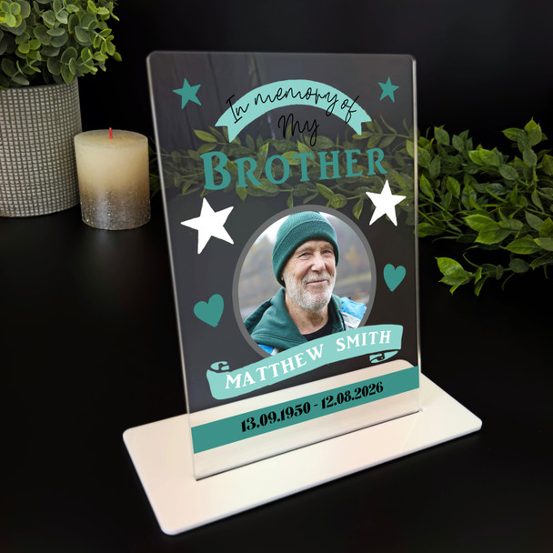 Brother Memorial Keepsake Gift Green Star Photo Personalised Gift Acrylic Plaque