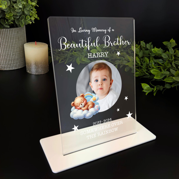 Brother Rainbow Sleep Bear Photo Memorial Keepsake Gift Personalised Gift Plaque