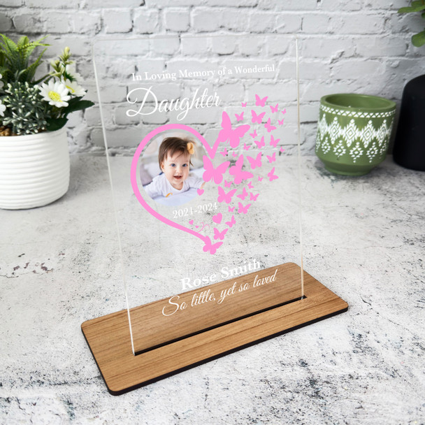 Daughter Heart Butterflies Photo Memorial Keepsake Gift Personalised Gift Plaque