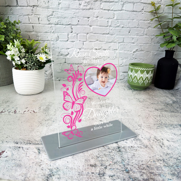 Daughter Pink Butterflies Heart Photo Memorial Keepsake Gift Personalised Plaque