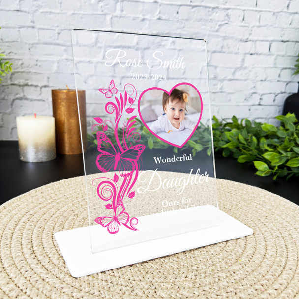 Daughter Pink Butterflies Heart Photo Memorial Keepsake Gift Personalised Plaque