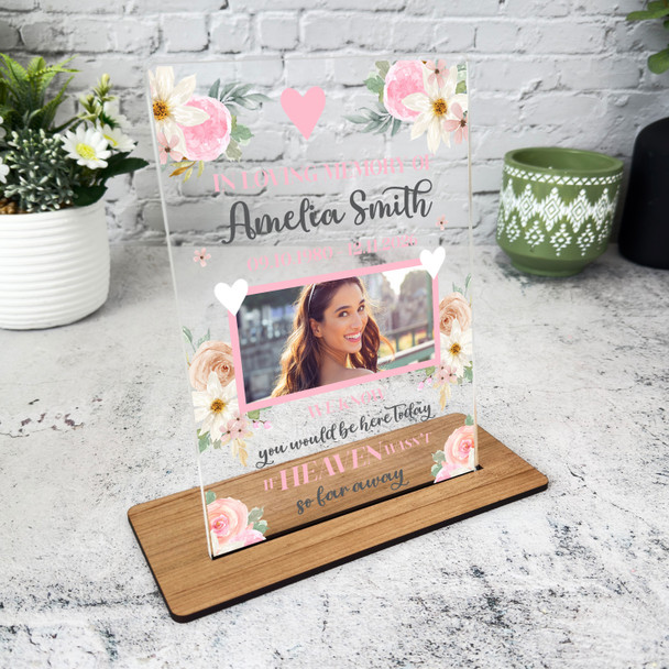 Female Pink Flower Memorial Keepsake Gift Photo Personalised Gift Acrylic Plaque